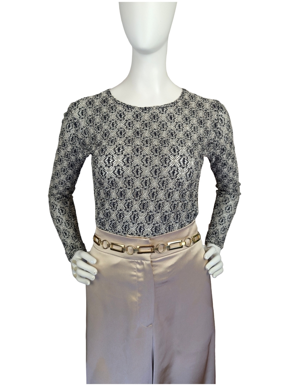 Vintage Gold Black Sheer Lace Top  Made in Canada Y2K Glam Whimsigoth Size Small